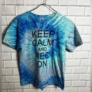 COLORTONE Blue Tie-Dye Keep Calm and Rec On girls T-Shirt/size L